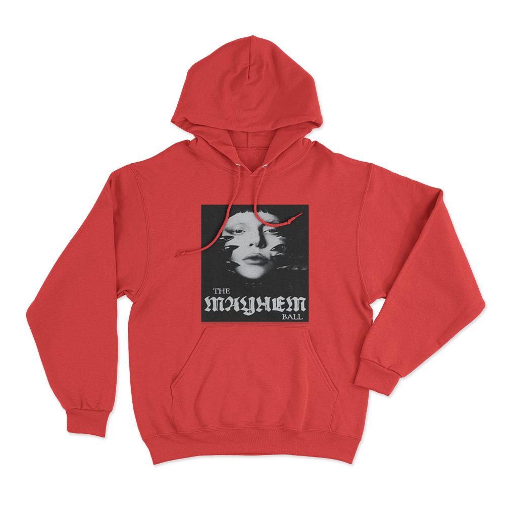 The Mayhem Ball Portrait Unisex Hoodie Red The Mayhem Ball Portrait Unisex Hoodie Red